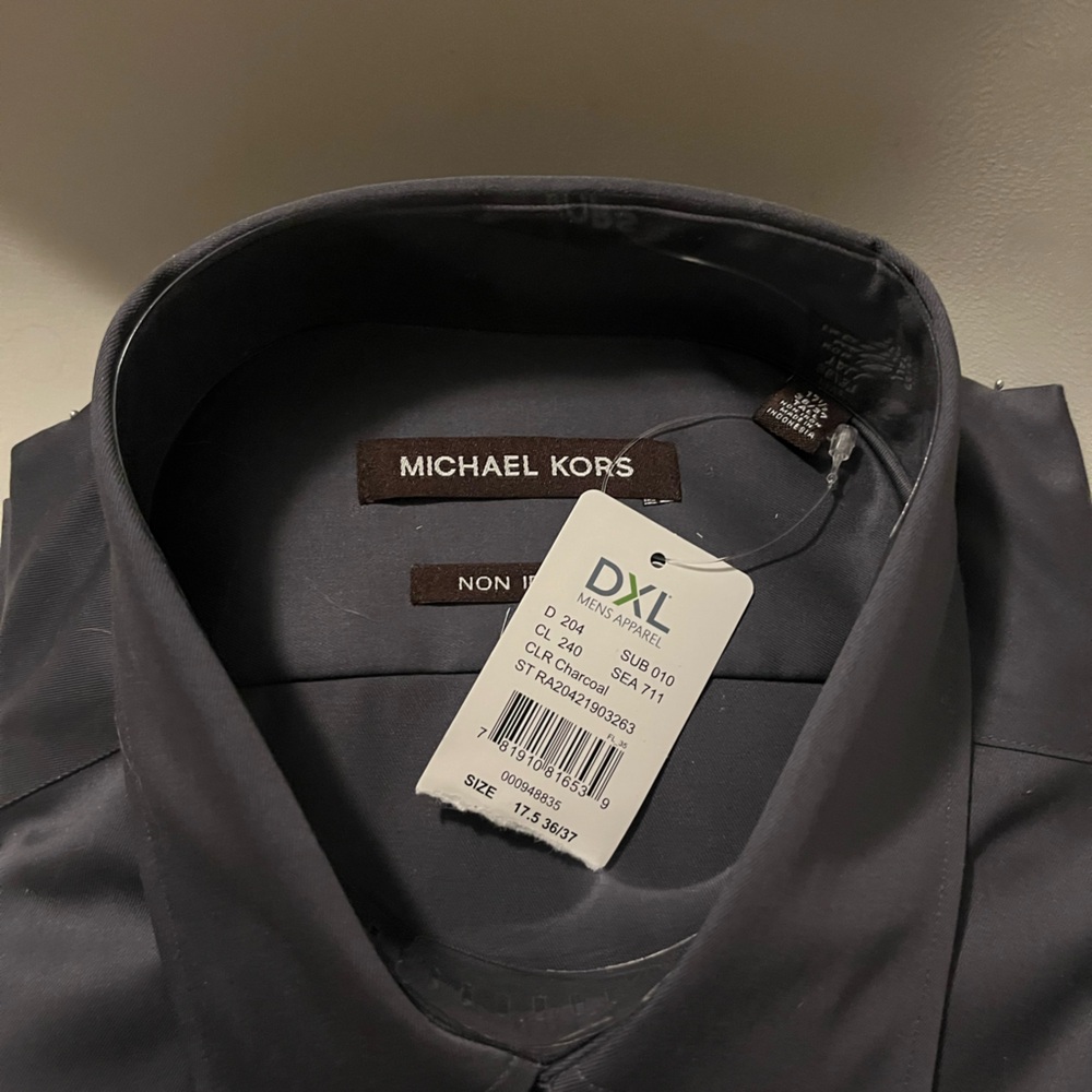 Michael Kors Black Premium Poplin Stretch Modern Tailored Shirt Size 17.5 - Picture 3 of 6